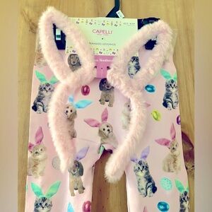 NWT Girls Capelli PINK Easter Leggings w/Bunny Ear Headband, size 4/6x, XS/S
